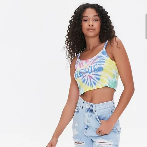 Forever 21 Tie-Dye AC/DC Cropped Cami Spaghetti-strap Size Juniors 2X/3X - Picture 3 of 12